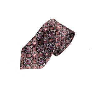 Pierre Cardin Red, Black, Blue Geometric Medallion Pattern Neck Tie